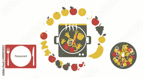 Colorful food and dish illustration.