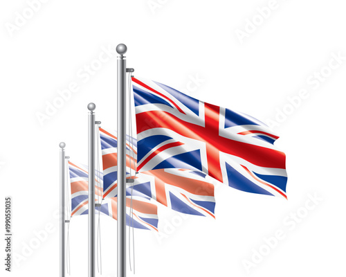 Brightly shining British flags wave proudly on tall masts during official celebration events