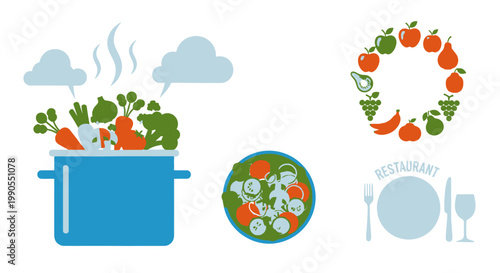 Vegetables in a blue pot.