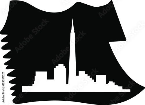 City skyline inside map silhouette, urban geography concept, location and navigation, modern cityscape, regional identity, metropolitan landscape, travel and tourism symbol 