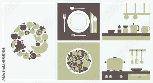 Kitchen Utensils and Dishes Arrangement.