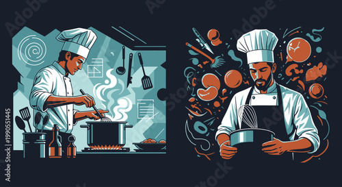 Chef in kitchen wearing uniform.