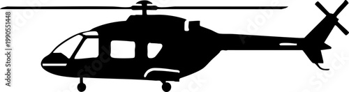 Black silhouette of a helicopter isolated on white background