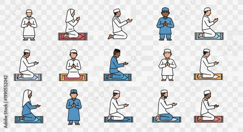 Muslims Praying Islamic Faith Figures.