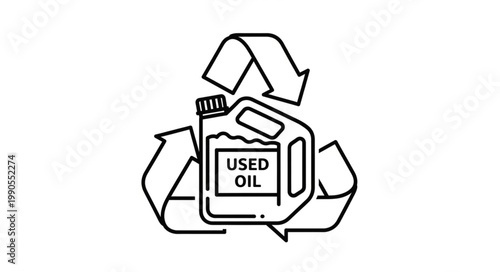 Recycling symbol around a container of used oil.