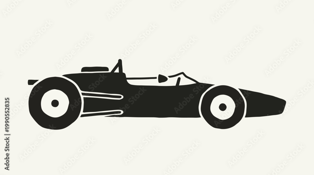 Fototapeta premium Black silhouette of a classic race car against a neutral background vector illustration