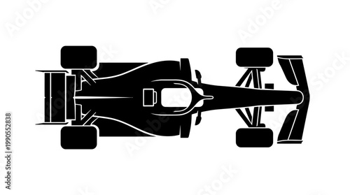 Top view silhouette of a modern racing car isolated on a white background