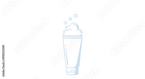 Outline Illustration of Cosmetic Tube with Foamy Bubbles, Skincare or Toothpaste Product on Isolated White Background