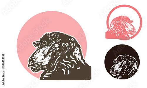 healthy merino sheep head logo, silhouette of great ewe expression vector illustrations