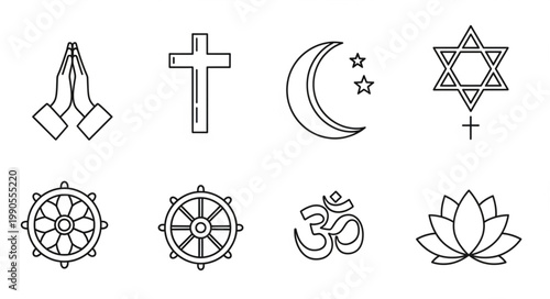 Collection of Religious Symbols Icons Vector Illustration.
