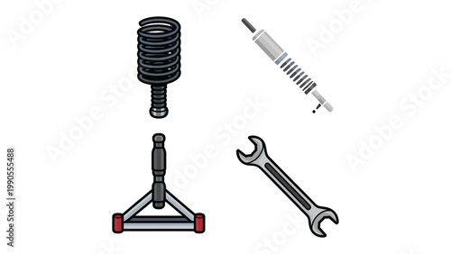 Garage Tools Collection: A curated collection of essential garage tools, each precisely rendered and ready to serve their intended purpose. From sturdy springs to the versatile wrench.