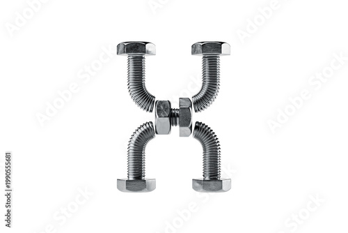 Obraz na plátně A unique composition featuring metal bolts and nuts arranged to form the letter on a white background