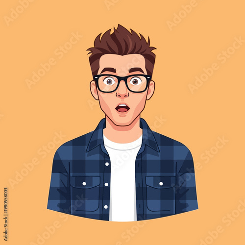 Surprised Young Man Wearing Glasses.