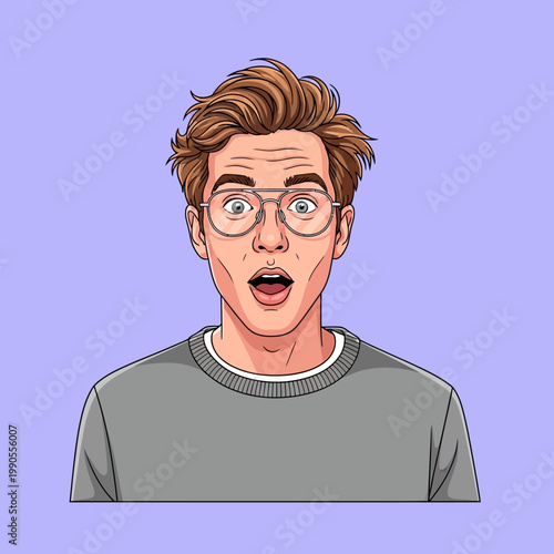 Surprised Young Man Wearing Glasses.