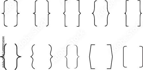Schilderij op canvas Set of Curly Brackets: A minimalist collection of curly brackets, each meticulously crafted in various styles