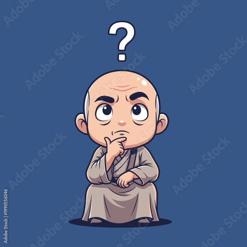 Thoughtful Monk with Question Mark Above.