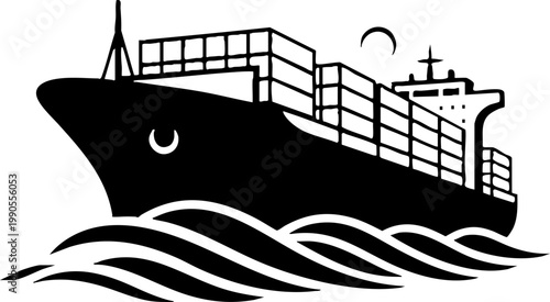 Container ship sailing on waves icon illustration