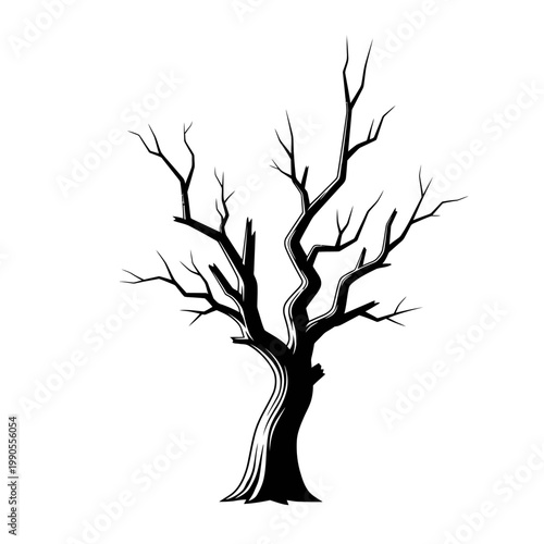 Bare tree, black silhouette, vector illustration, dead tree, winter tree isolated on White Background vector eps silhouette