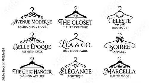Fashion Boutique Logos: A collection of elegant and stylish logos for fashion boutiques, each featuring a unique design, evoking sophistication and a sense of exclusive fashion.