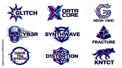 Technological Graphic Designs: A captivating collection of logos showcases a fusion of digital artistry and technological innovation, perfect for projects related to design and futuristic concepts.