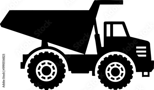 Heavy dump truck silhouette for industrial and construction design