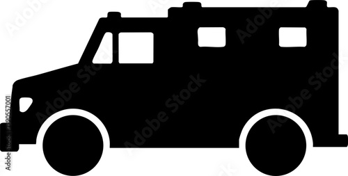 Armored bank truck silhouette isolated on white background