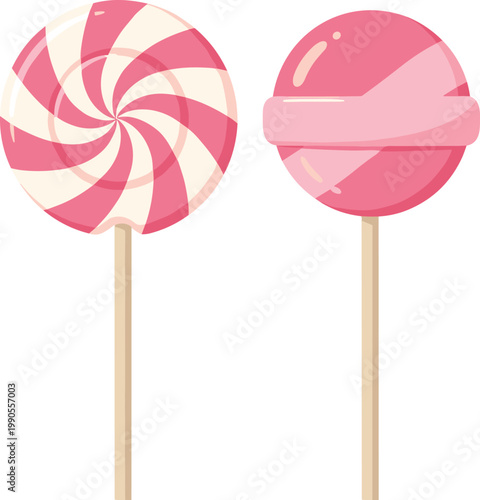 Pink Lollipop Candy Vector Illustration Featuring Spiral Swirl Design and Glossy Round Sweet for Confectionery, Dessert, and Decorative Artwork