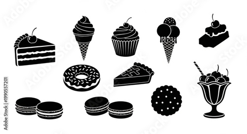 Collection of Sweet Dessert Icons and Silhouettes.