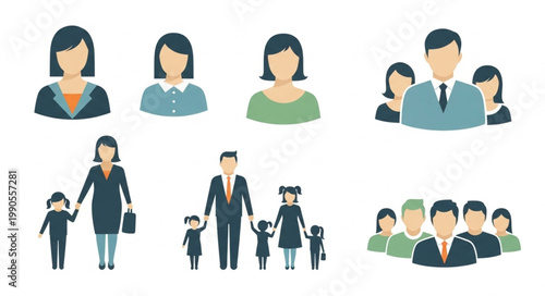Diverse Group of People Icons Representing Family and Business.