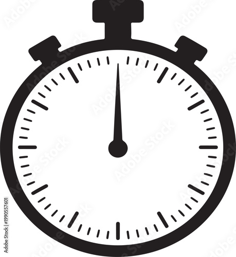 Simple black and white stopwatch icon showing the passage of time with a clear face