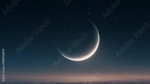 Crescent moon glowing in a deep night sky