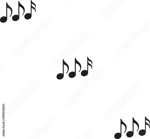 Simple black and white musical notes illustration on a staff perfect for music related designs