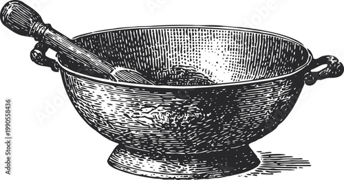 Vintage brass mortar and pestle set for grinding and mixing traditional herbs and spices