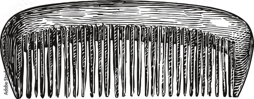 Vintage wooden comb illustration hand drawn hair grooming accessory with fine teeth detail retro personal care tool