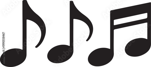 Simple black musical notes illustration with stems and round heads isolated on white