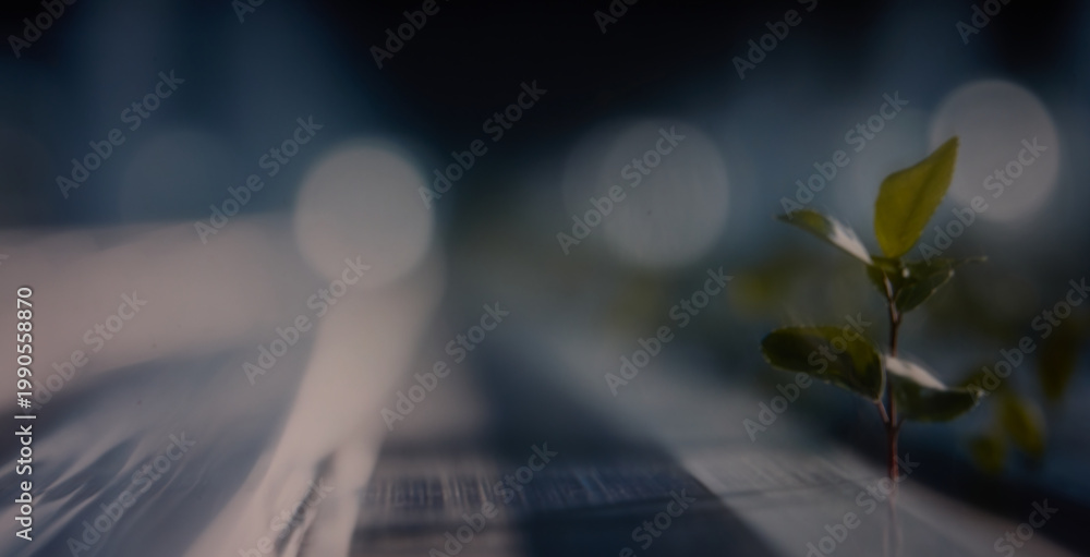 Naklejka premium Green Technology Concept with Plant Leaves and Digital Network Connections