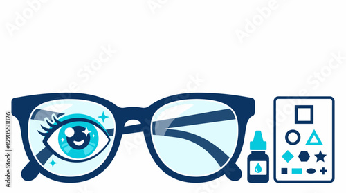 Vision Care Icons with Glasses Eye Chart and Eye Drops