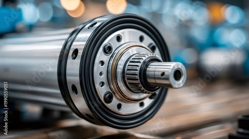 Precision engineered metal mechanical part on an industrial machine