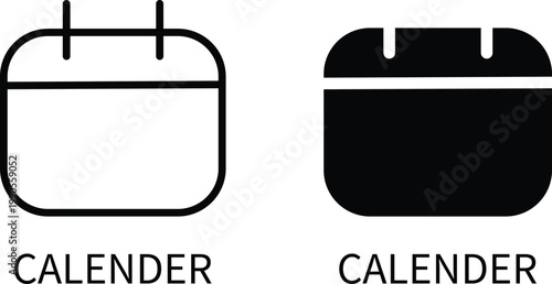 Calendar icon set in outline and solid black style, date symbol for website navigation, mobile app interface design element, schedule, event, planner button. Vector illustration icon design.