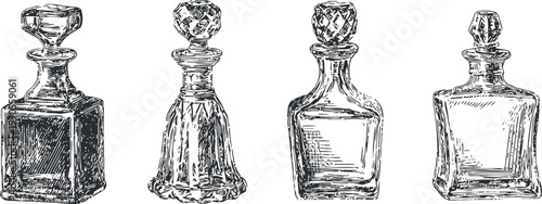 vintage glass decanters collection with ornate stoppers classic elegant bottles for liquids and spirits display