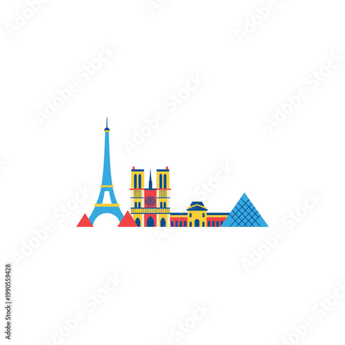 Colorful illustration of famous landmarks.