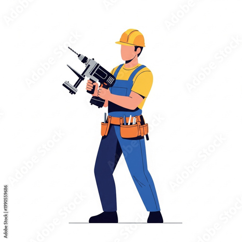 A skilled handyman in uniform holding a power drill, ready to tackle any home repair project