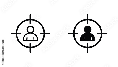 Target with person icon set featuring human silhouette inside crosshairs for user focus and marketing