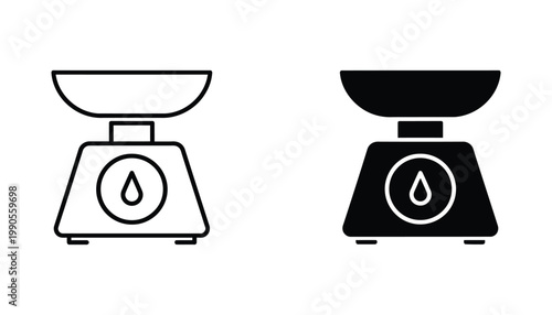 Kitchen scale with water drop icon set for healthy living and culinary measurement graphic projects