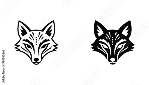 Minimalist fox head design in black and white line art vector graphics for branding and creative projects