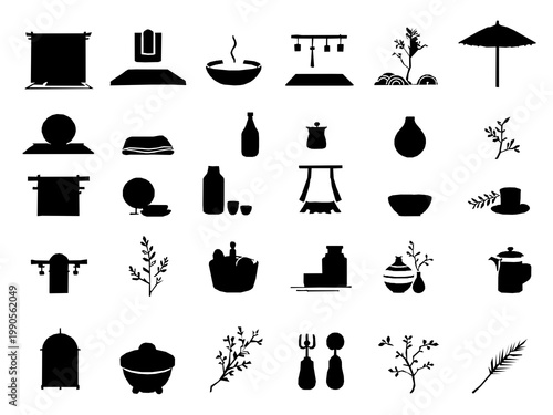 Japanese Lifestyle 20 Icon Set Flat Outline