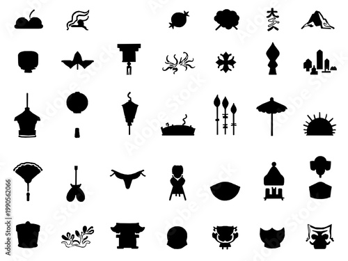 Japanese Festival 20 Icon Set Outline Black