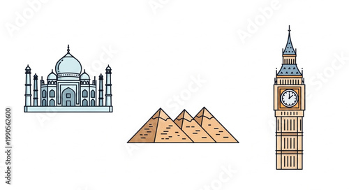 Famous World Landmarks Collection Taj Mahal Pyramids Big Ben.