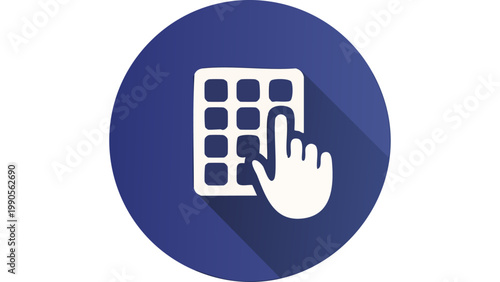 Finger pressing calculator keypad icon representing numeric input interface and digital calculation interaction vector