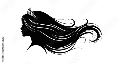 Elegant woman with flowing hair silhouette.